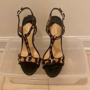 Gianni Bini- size 7. T-strap calf-hair leopard print 4.5” heels
